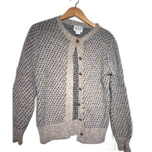 Woolrich VTG Women's Sweater Cardigan Wool Medium Cream Gray Fisherman Classic